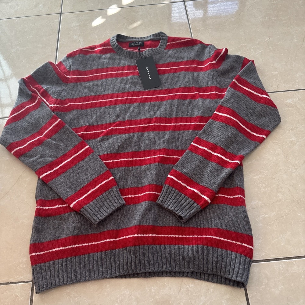 Zara Striped Wool Pullover Knit Crewneck Raglan Sweater Sz XL NWT 23x27